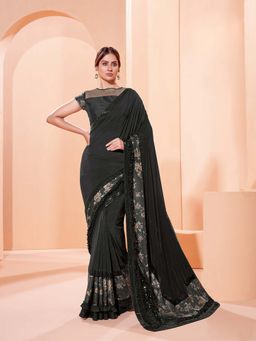 Odette - Black Elegant Lycra Saree with Unstitched Blouse