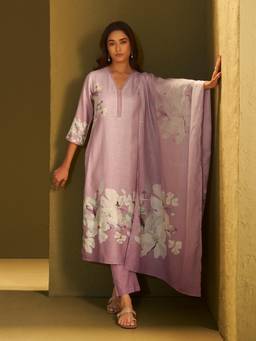 Vannya B - Kiara Women's Lavender Linen Floral Printed Set