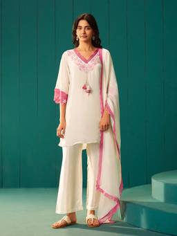Vannya B - Zoya Women's White Natural Crepe Embroidered Salwar Set