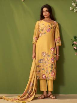 Vannya B - Kesari Women's Butter Yellow Linen Suit Set with Mul Dupatta