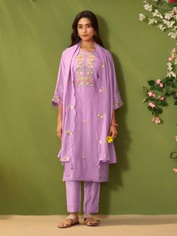 Vannya B - Sona Purple Mul Chanderi Suit Set