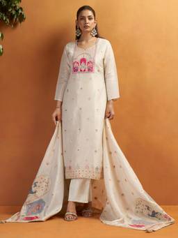 Vannya B - Kangan White Shimmer Jacquard Suit Set