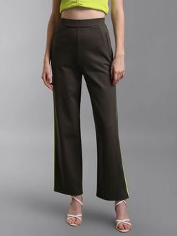 Kazo - Olive Flared Pants with Zipper Detail