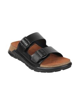 Metro - Mens Black Flat ChappalsMetro Black Synthetic Solid Sliders