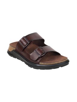 Metro - Mens Brown Flat ChappalsMetro Brown Synthetic Solid Sliders