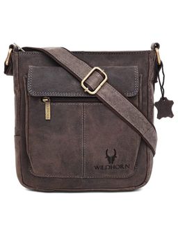 WILDHORN - Classic Genuine Leather Grey Textured Sling Bag for Men