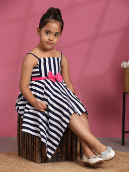 Toy Balloon Kids - Navy Blue Handkerchief Girls Party Wear Dress