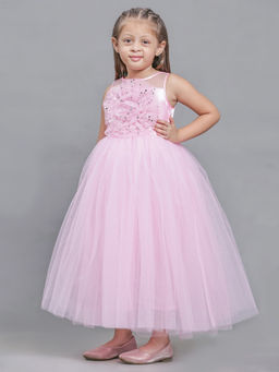 Toy Balloon Kids - Pink Full Length Girls Party Wear Gown