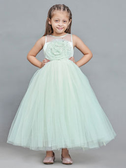 Toy Balloon Kids - Sea Green Full Length Girls Party Wear Gown