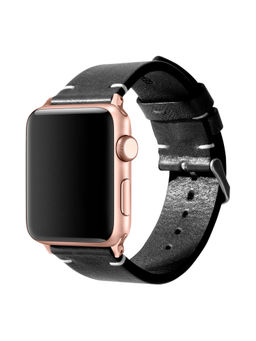DailyObjects - Black Two-stitch Handmade Leather Apple WatchBand (Gold 42/44mm)