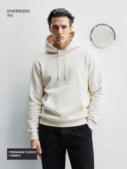 The Indian Garage Co - Men Oversized Fit Embroider Full Sleeves Hoodie - Cream