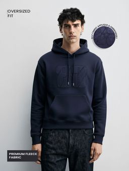 The Indian Garage Co - Men Oversized Fit Embroider Full Sleeves Hoodie - Blue