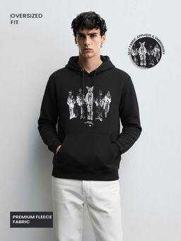 The Indian Garage Co - Men Oversized Fit Embroider Full Sleeves Hoodie - Black