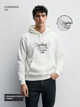 The Indian Garage Co - Men Oversized Fit Embroider Full Sleeves Hoodie - Cream