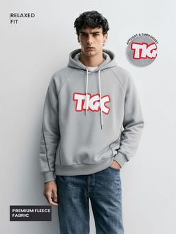 The Indian Garage Co - Men Relaxed Fit Embroider Full Sleeves Hoodie - Grey