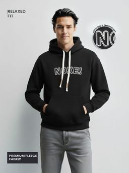The Indian Garage Co - Men Relaxed Fit Embroider Full Sleeves Hoodie - Black