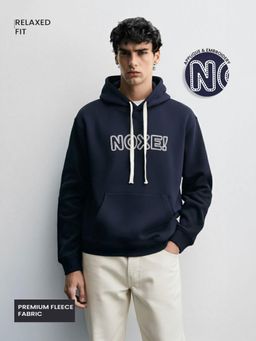 The Indian Garage Co - Men Relaxed Fit Embroider Full Sleeves Hoodie - Blue