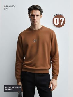 The Indian Garage Co - Men Relaxed Fit Embroider Crew Neck Full Sleeves Sweatshirt - Brown