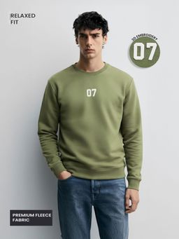 The Indian Garage Co - Men Relaxed Fit Embroider Crew Neck Full Sleeves Sweatshirt - Olive