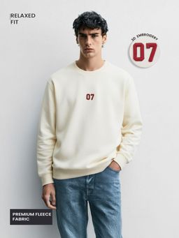 The Indian Garage Co - Men Relaxed Fit Embroider Crew Neck Full Sleeves Sweatshirt - Cream