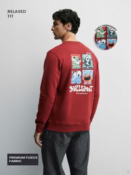 The Indian Garage Co - Men Relaxed Fit Embroider Crew Neck Full Sleeves Sweatshirt - Red