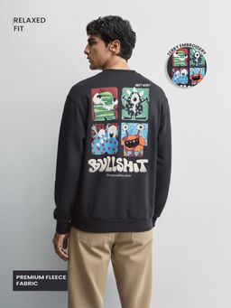 The Indian Garage Co - Men Relaxed Fit Embroider Crew Neck Full Sleeves Sweatshirt - Grey