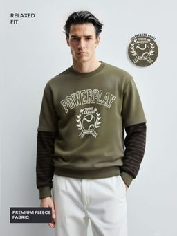The Indian Garage Co - Men Relaxed Fit Crew Neck Full Sleeves Sweatshirt - Olive