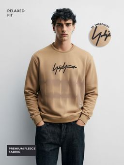 The Indian Garage Co - Men Relaxed Fit Embroider Crew Neck Full Sleeves Sweatshirt - Beige