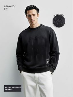 The Indian Garage Co - Men Relaxed Fit Embroider Crew Neck Full Sleeves Sweatshirt - Black