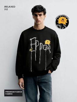 The Indian Garage Co - Men Relaxed Fit Embroider Crew Neck Full Sleeves Sweatshirt - Black