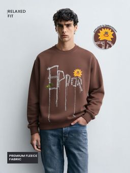 The Indian Garage Co - Men Relaxed Fit Embroider Crew Neck Full Sleeves Sweatshirt - Brown