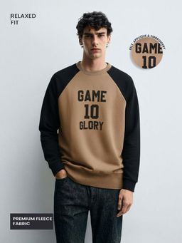The Indian Garage Co - Men Relaxed Fit Typography Crew Neck Full Sleeves Sweatshirt - Beige
