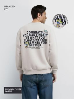 The Indian Garage Co - Men Relaxed Fit Typography Crew Neck Full Sleeves Sweatshirt - Cream