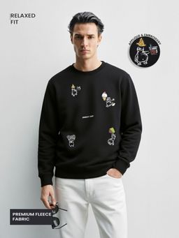 The Indian Garage Co - Men Relaxed Fit Embroider Crew Neck Full Sleeves Sweatshirt - Black