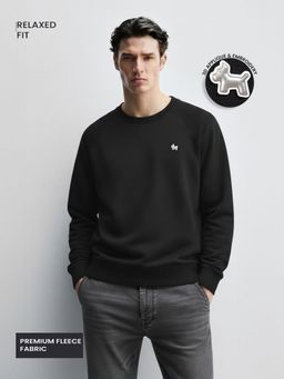 The Indian Garage Co - Men Relaxed Fit Solid Crew Neck Full Sleeves Sweatshirt - Black