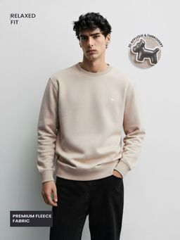 The Indian Garage Co - Men Relaxed Fit Solid Crew Neck Full Sleeves Sweatshirt - Beige