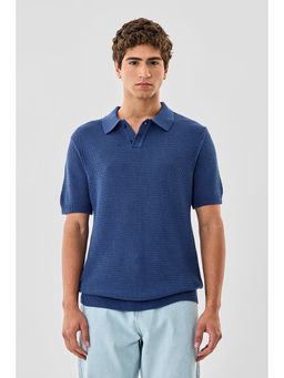 Snitch - Blue Textured Half Sleeves Relaxed Casual Core Lab Core Lab Polo T-Shirt for Men