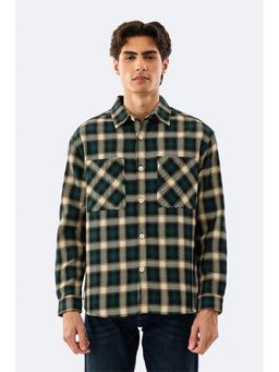 Snitch - Double Pocket Plaid Flannel Overshirt - Green