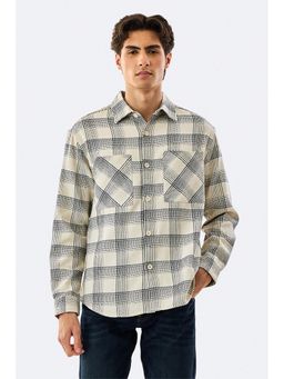 Snitch - Double Pocket Plaid Flannel Overshirt - Beige