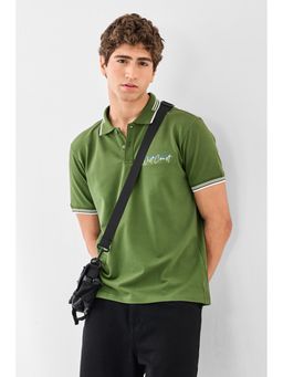 Snitch - Green Half Sleeves Regular Casual Polo T-Shirt for Men