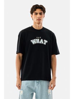 Snitch - Black Typography Half Sleeves Oversized Casual T-shirt for Men