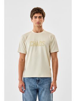 Snitch - Cream Typography Half Sleeves Regular Casual T-shirt for Men