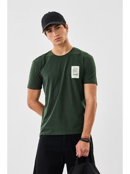 Snitch - Dark Green Solid Half Sleeves Regular Casual T-shirt for Men