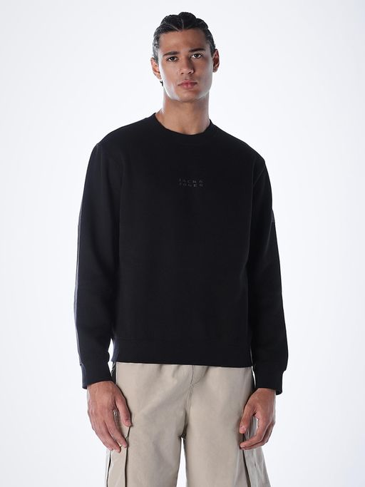 Jack & Jones Men Regular Fit Solid Black Sweatshirt