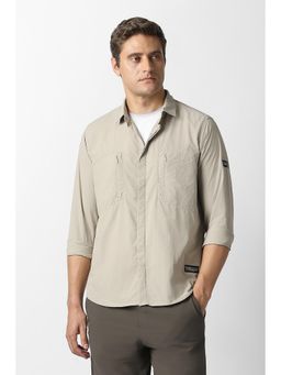 Van Heusen - Men Beige Solid Full Sleeves Casual Shirt