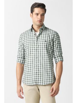 Van Heusen - Men Green Check Full Sleeves Casual Shirt