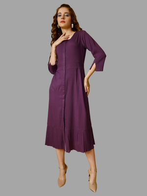 (4p. pack) Purple Printed Viscose Midi Dress - V3 main image 1