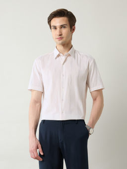 Arrow Newyork - Men Beige Stripes Slim Fit Formal Shirt