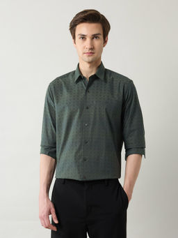 Arrow Newyork - Men Green Self Design Slim Fit Formal Shirt