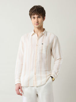 Arrow Sports - Men Beige Stripes Regular Fit Casual Shirt